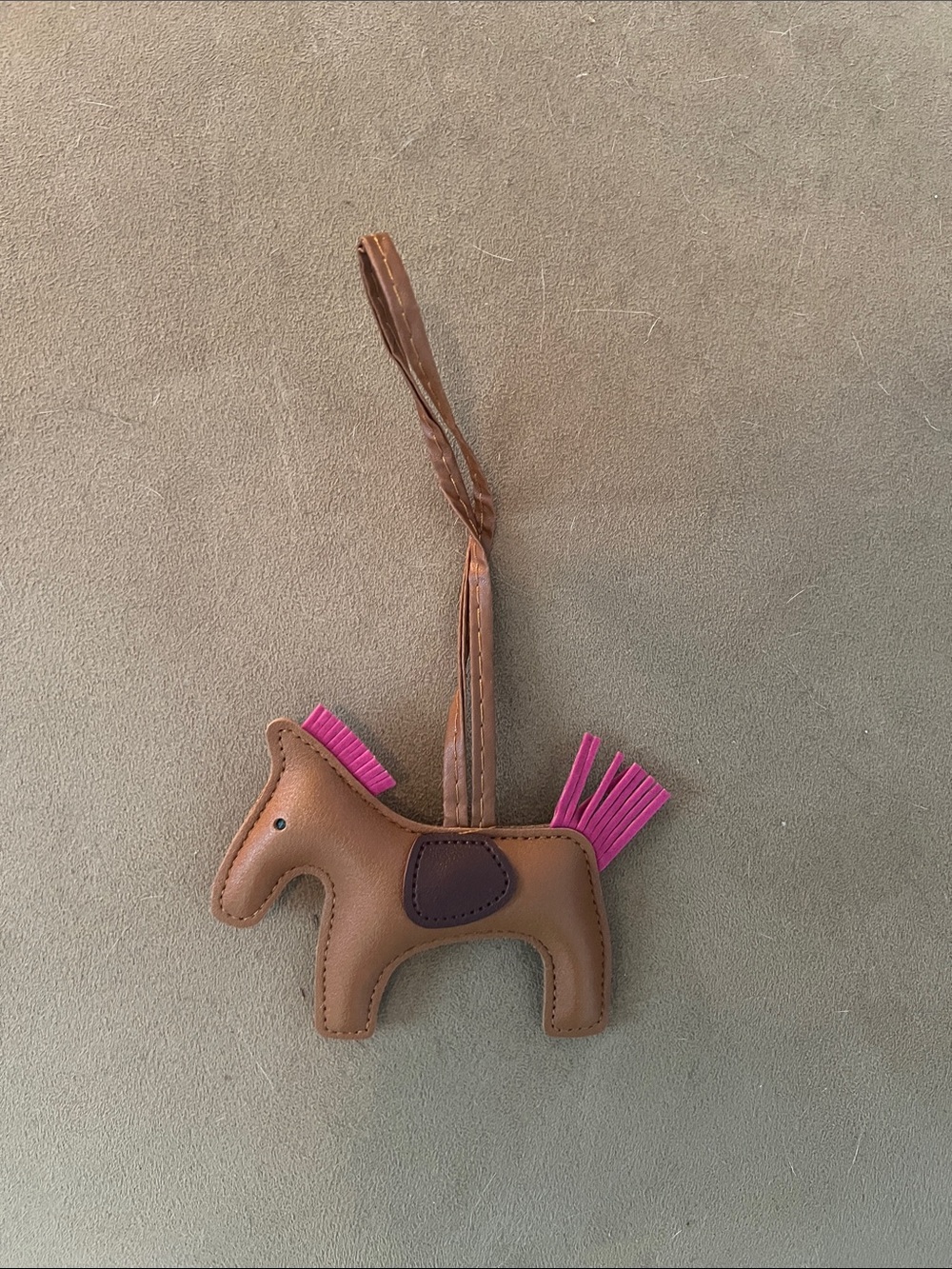 Brown Vegan Leather Horse Bag Charm with Pink Tassel Mane
